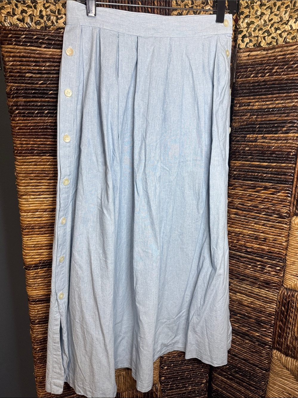 Vintage Light Blue Button-Accent Maxi Skirt - Women